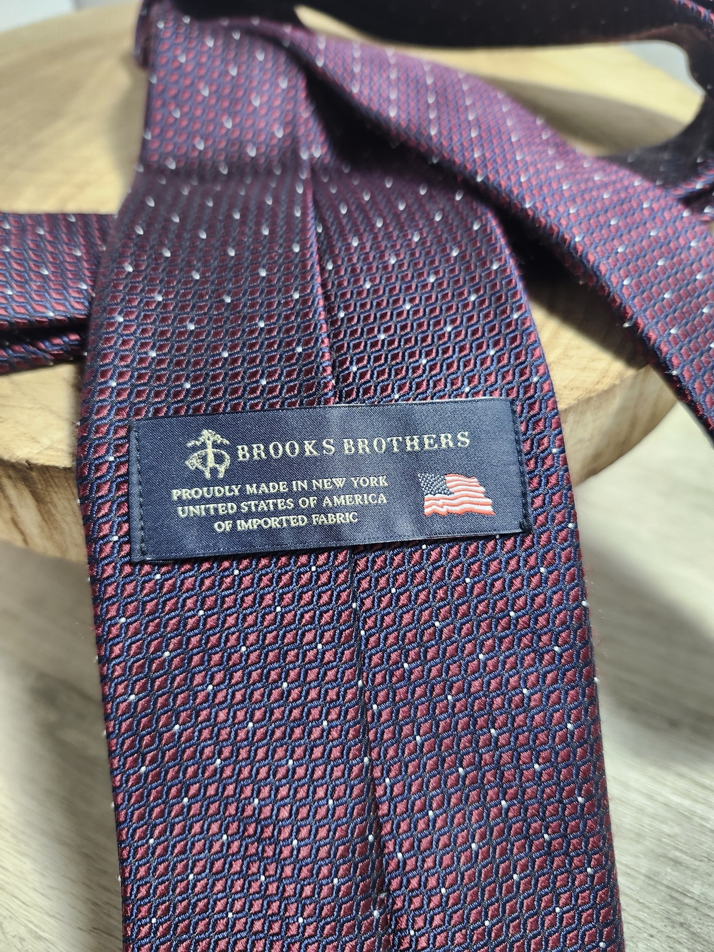 Brooks Brothers Burgundy and Navy Geometric Repp Silk Tie